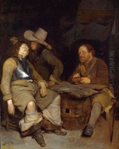 A Guard Room Interior, With A 
Soldier Blowing Smoke In The Face Of His Sleeping Companion, A Third 
Looking On