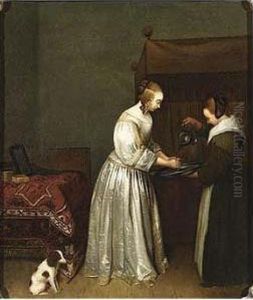 A Lady Washing Her Hands In An Interior by Gerard Terborch