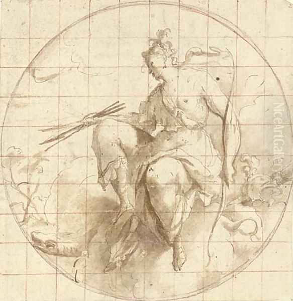 Diana seated among clouds - view 1