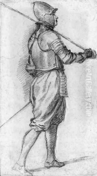 A soldier in armour walking to the right - view 1