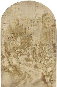 David with the head of Goliath at the gates of Jerusalem by Venetian School