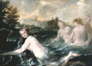 Nereids playing with a dolphin