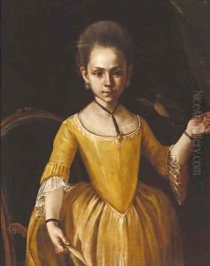 Portrait of a girl, half-length, in a gold dress