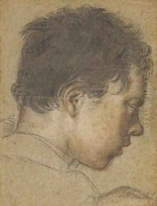 The head of a boy in profile looking down to the right by Venetian School