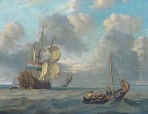 A Dutch warship running inshore by Abraham Storck