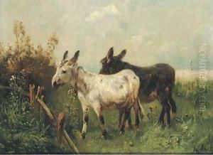 Donkeys in a meadow by Henri Schouten
