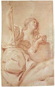 Fortune holding a rudder, seated on a cloud and looking to the right by Roman School