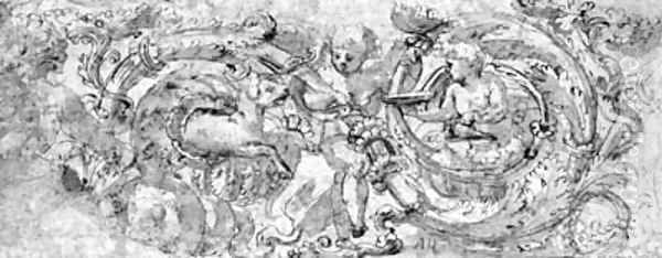 An acanthus frieze intertwined with three putti and a sheep - view 1