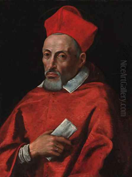 Portrait of Cardinal Robert Bellarmine, half-length, wearing red robes and holding a letter in his right hand - view 1