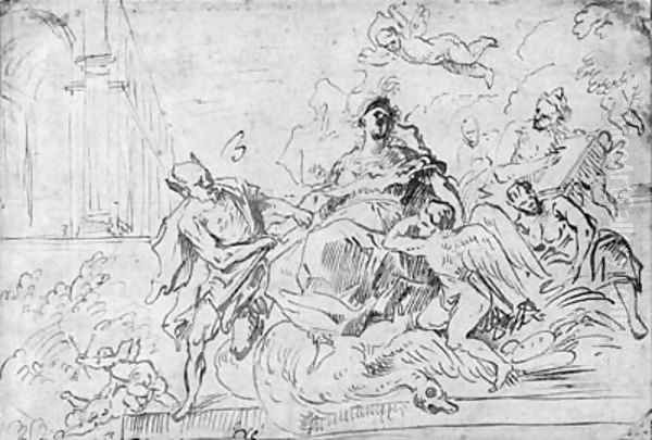 Minerva surrounded by allegorical figures, putti and a dragon - view 1