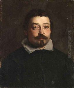 Portrait of a gentleman, bust-length, in a black coat with a white collar by Roman School