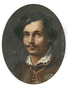 Portrait of a gentleman, bust-length, in a brown jacket and white collar by Roman School