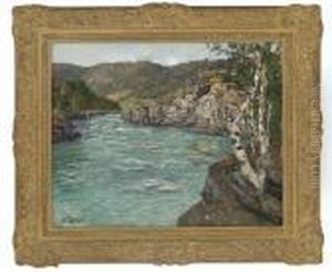 Birch Trees By The Otta River (ottaelven) by Fritz Thaulow