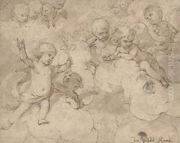 Putti playing on clouds - view 1