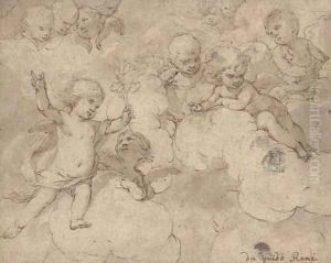 Putti playing on clouds by Roman School