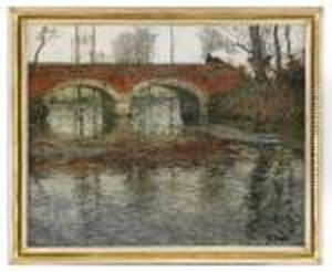 Franskt Flodlandskap Med Stenbro by Fritz Thaulow