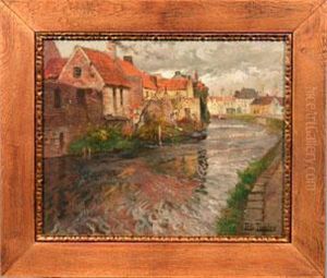 Flusslandschaft Mit Kleiner Stadt Im Herbst Flusslandschaft Mit Kleiner Stadt Im Herbst