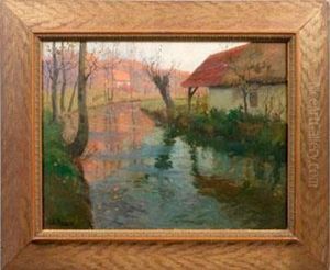 Nordfranzosische Herbstlandschaft Mit Kleinem Fluss