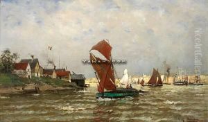 Fra Havnen Olje Pa Lerret by Fritz Thaulow
