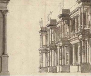 An architectural study of the facade of a Palazzo by Roman School