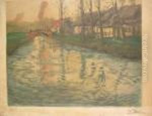 Pont Sur Le Canal, Gravure
Couleur, Signee En Bas A Droite, Porte Un Numero 53 En Bas A Gauche,
Piqures Et Accidents, Timbre A Sec Georges Petit Editeur, 56 X 69 Cm by Fritz Thaulow