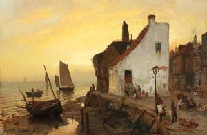 Kystby Med Folkekliv, Engelske Kanal Ved Ebbe by Fritz Thaulow