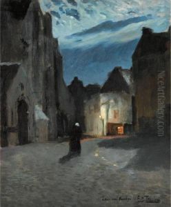 Landsby I Maneskinn (town By Moonlight) by Fritz Thaulow