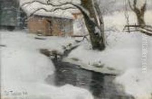 Vinterlandskap, Fra Stord 1890 by Fritz Thaulow
