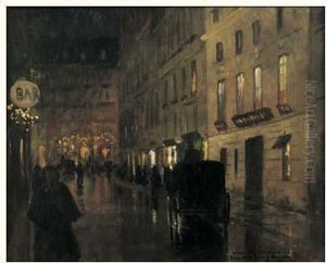 La Rue De Caumartin A Paris, La Nuit by Fritz Thaulow