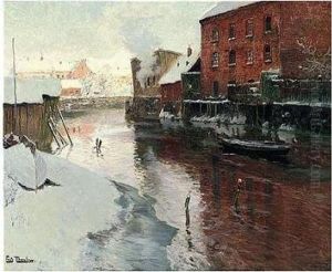 Fabrikker Ved Elven, Kristiania (factories By The River, Kristiania) by Fritz Thaulow