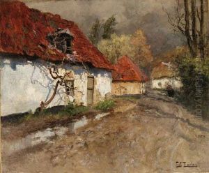 A Figure On A Village Path In Normandy by Fritz Thaulow