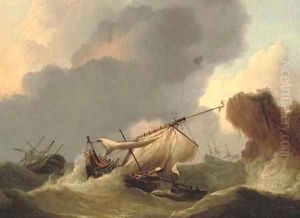 Ships in distress off a rocky headland by Francis Sartorius