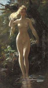 A nymph in a woodland pool by Gustave Surand