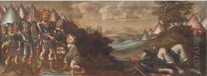 David and Goliath, an overmantle by English Provincial School