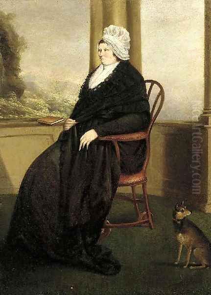 Portrait of a lady, seated full-length, in a black dress and white bonnet - view 1