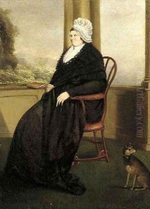 Portrait of a lady, seated full-length, in a black dress and white bonnet