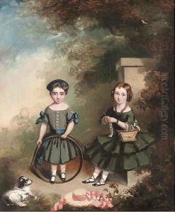 Portrait of two girls by English Provincial School