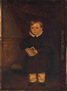 Portrait of a young boy, small full-length, in a brown coat by English Provincial School