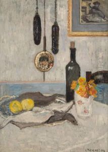 La Table Garnie Sur Fond De Pendule by Louis Thevenet