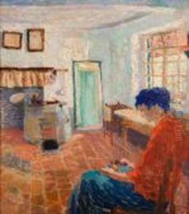 Zittende Vrouw In Een Binnengezicht by Louis Thevenet