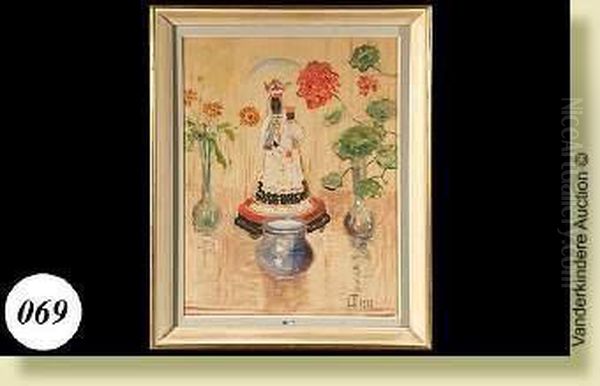 Naturemorte A La Vierge Noire,
Aquarelle, Gouache Et Huile Sur Papier.monogrmmee En Bas A Droite L.t.
Pour Louis Thevenet Et Datee 1918.ecole Belge. Dim.: 61x47 Cm - view 1