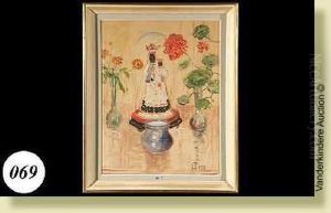 Naturemorte A La Vierge Noire,
Aquarelle, Gouache Et Huile Sur Papier.monogrmmee En Bas A Droite L.t.
Pour Louis Thevenet Et Datee 1918.ecole Belge. Dim.: 61x47 Cm by Louis Thevenet
