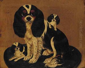 A spaniel and her puppies by English Provincial School