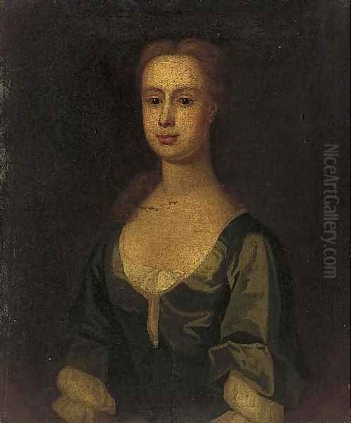 Portrait of a lady, bust-length, in a blue dress, feigned - view 1