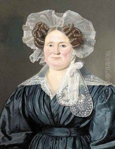 Portrait of a lady, bust-length, in a grey dress and lace bonnet