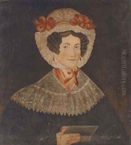 Portrait of a lady, half-length, in a black dress with lace collar and cap, holding a book by English Provincial School