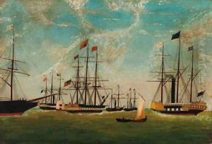Shipping at anchor by English Provincial School