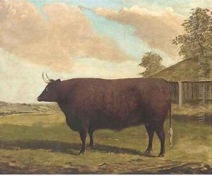 A long horned bull in a landscape; and another similar by English Provincial School