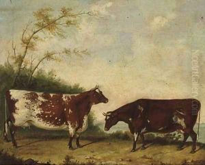 Cows in a landscape by English Provincial School