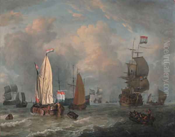 A smalschip, a boeier yacht, a Dutch frigate and other shipping in choppy seas - view 1
